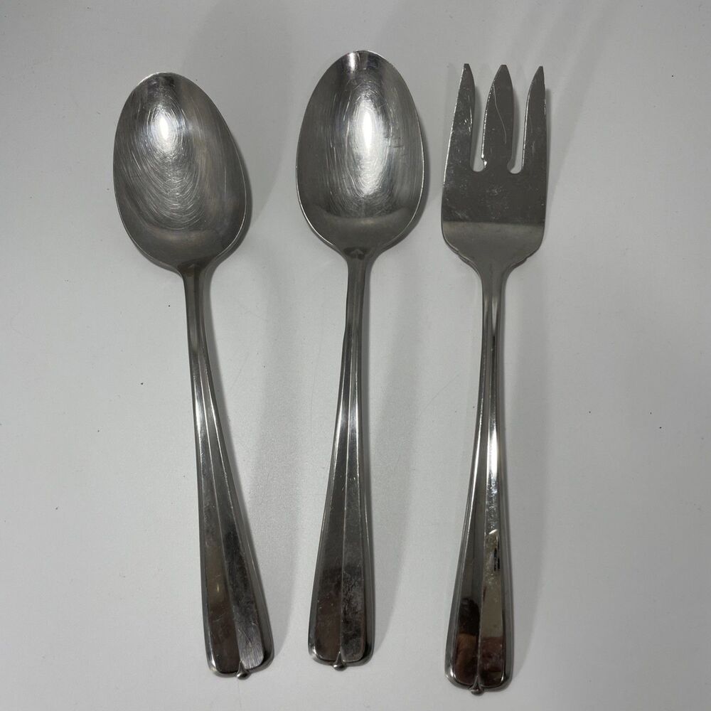 Lot Of 3 Oneida Stainless Gala Impulse Solid Serving Spoon Meat Fork Glossy Vtg